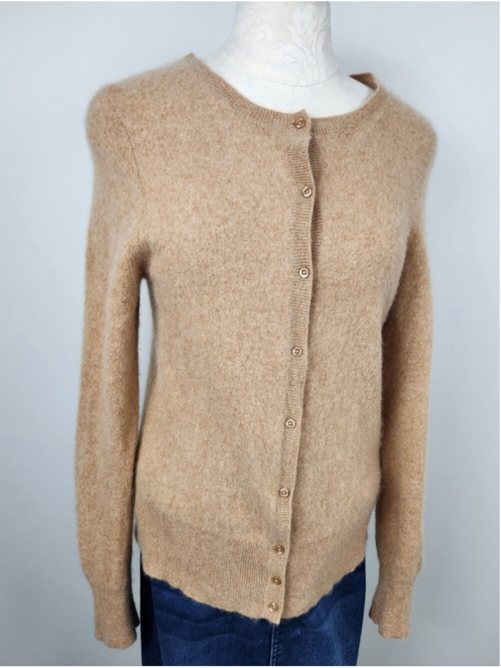 VTG Fits Medium Hudson's Bay Tan Cashmere Cardigan Size XL Old Money Heritage